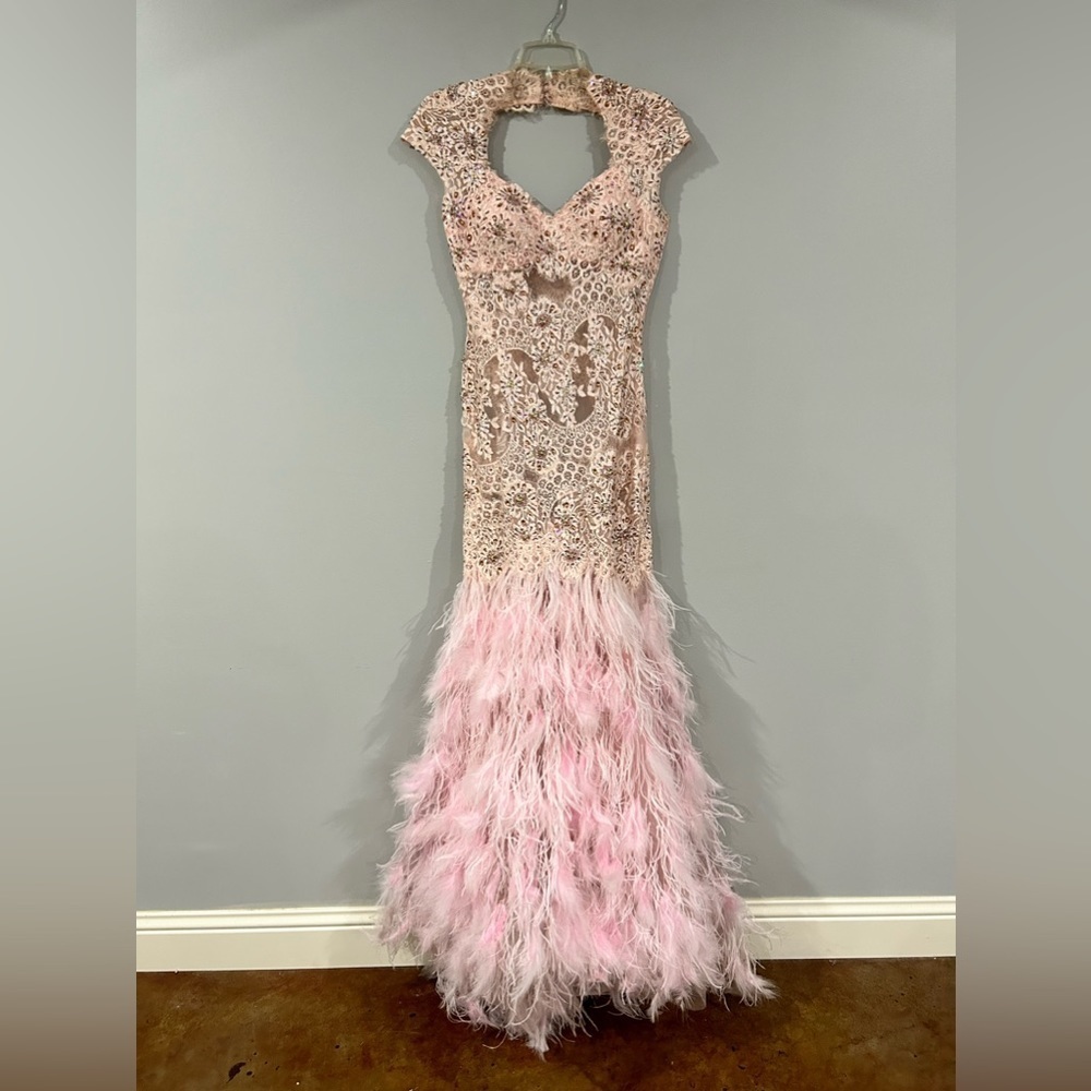 Alyce Paris Blush Pink Feathered Sequin Prom Gown